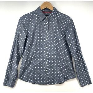 Talbots Shirt Women PS Blue/Gray Polka Dot Button Up Long Sleeve Cotton Preppy